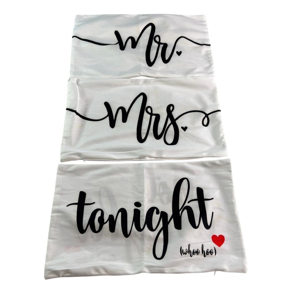Set of 3 Decorative Pillow Covers Mr Mrs Tonight Not Tonight Zipper 19.5x12 NIP - Picture 1 of 6